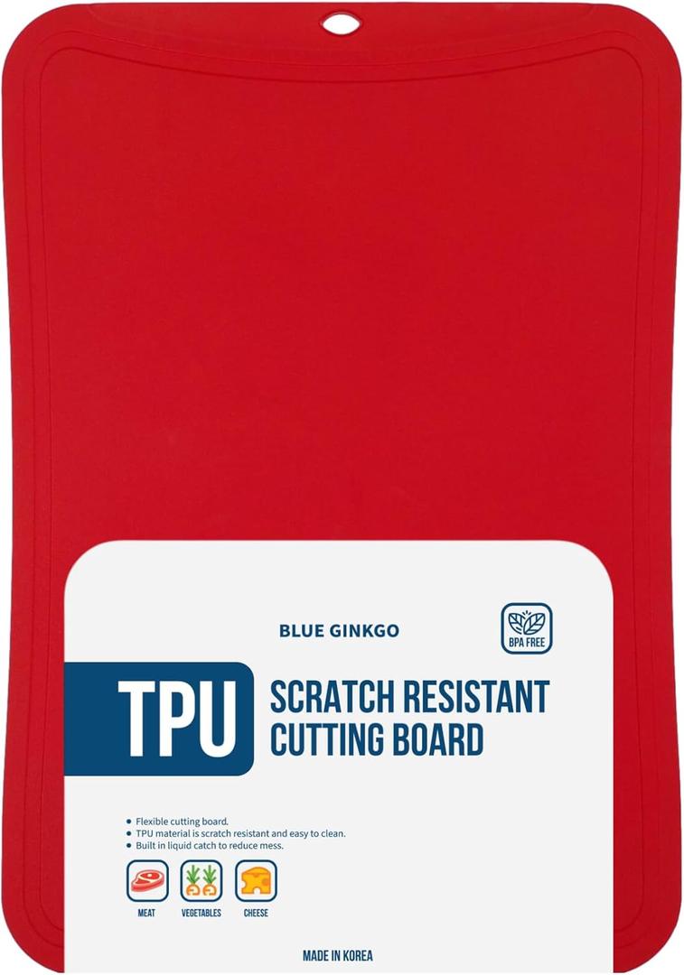 Blue Ginkgo TPU Cutting Mat [Medium]  Korean-Made Flexible, Knife-Friendly, Durable Kitchen Cutting Board (Red)