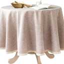 Linen Rustic Burlap Washable Tablecloth,Solid Heavy Weight 70 Inch Round Overlay Lace Edge Table Cover for Kitchen Dinning Decoration