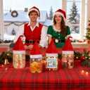 CIEOVO 12 Set Christmas Party Plastic Mason Jars Mini Santa Hat and Christmas Theme Vinyl Waterproof Stickerss 12 oz Clear Plastic Jars with Lids for Xmas Party Home Candies Cookies Storage Crafts