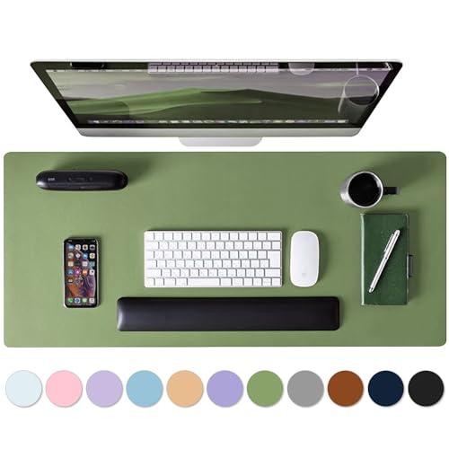 Leather Desk Pad Protector, Mouse Pad, Non-Slip Computer Mat for Desk, PU Leather Office Desk Mat for Home & Office, Waterproof Laptop Desk Blotter for Keyboard and Mouse, Olive Green (13.7'' X 23.6'')