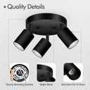 3 Light Track Lighting Fixtures Ceiling, Matte Black Round Directional Ceiling Spotlight, GU10 Flush Mount Ceiling/Wall Fixture, Adjustable Modern LED Track Light for Kitchen/Living Room, No Bulb