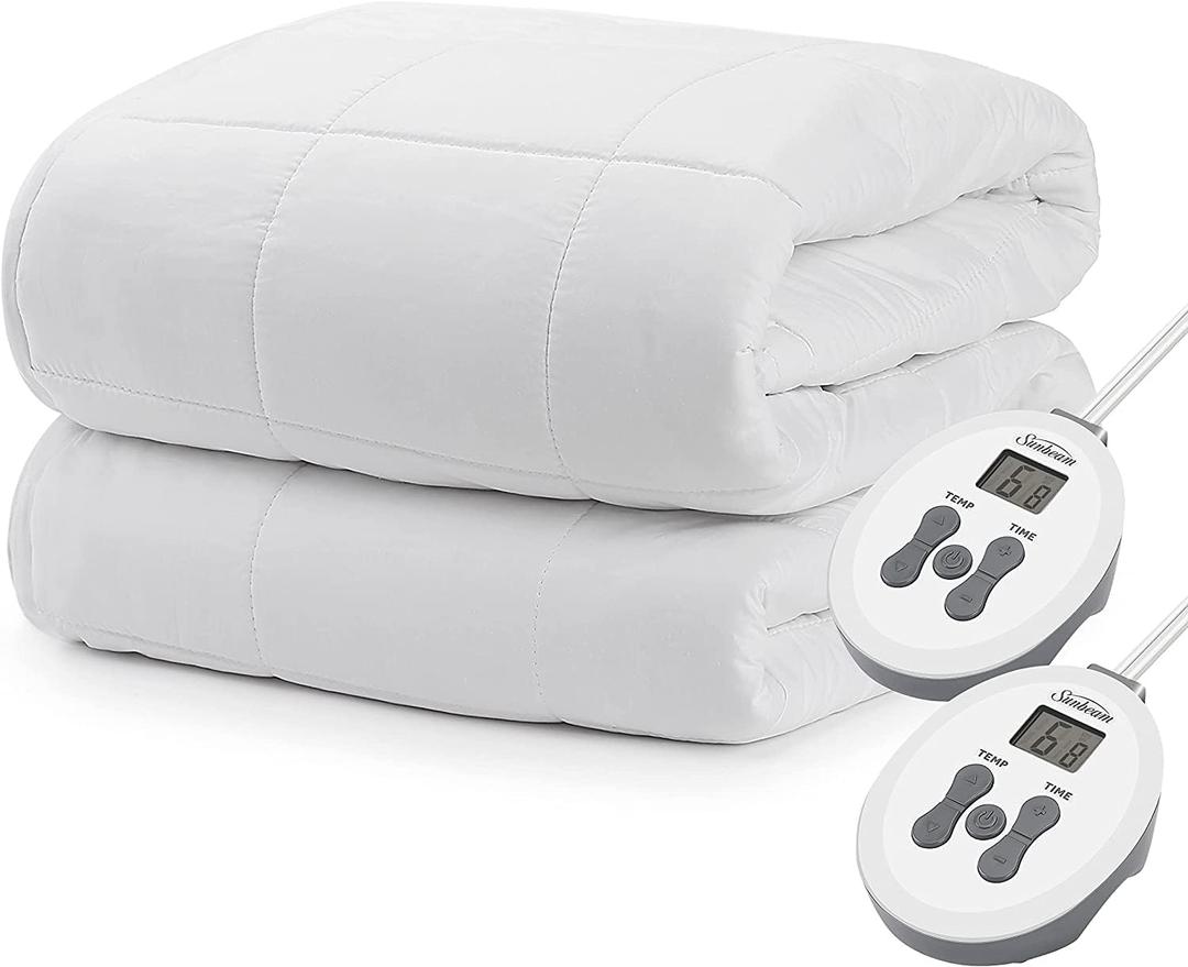 Sunbeam Full Premium Electric Heated Mattress Pad with Dual Controls 54" x 75", 20 Heat Settings and 100% Cotton Top