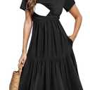 PARNIXS Women's Summer Nursing Dress Short Sleeve Maternity Knee Length Breastfeeding Dress(Designed with Pockets) M
