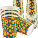 Cunhill 36 Pcs 9 oz Party Paper Cups Party Supplies Disposable Paper Drinking Cups for Birthday Decorations Sport Picnics(Building Block)