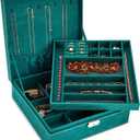 Juvale Velvet Jewelry Box Organizer - Lockable 2 Layer Travel Case, Earrings Storage with Removable Tray for Women, Men (Green Jewelry Organizer) - Decorative Box