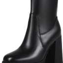 Wetviro Women's Platform Ankle Boots Chunky High Heel Square Toe Stretchy Short Gogo Combat Boots Booties for Women (Black), US 8