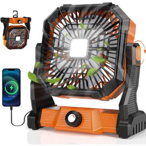Portable Camping Fan,20000mAh Rechargeable Battery Powered Fan with LED Lantern, USB-C Battery Operated Fans, Ultra Quiet, for Outdoor Indoor Use, Travel, Tent, Beach, Picnic, Barbecue, Fishing, Home