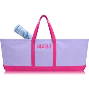 Mahjong Bag for Tiles and Racks Empty American Mahjong Tiles Carrying Tote 31.5 x 12 x 4 Inches Canvas Tile Games Accessories Gifts for Card Pushers Rack Mat Carrying, Case Only(Purple)