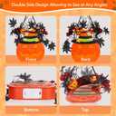 BlcTec Halloween Pumpkin Lights, 10 inch Lighted Big Jack-O-Lantern with Maple Leaves, Berries, Twigs, Witch's Hat, Battery-Operated Premium Wood Pumpkin with Timer for Halloween Decorations, Style B