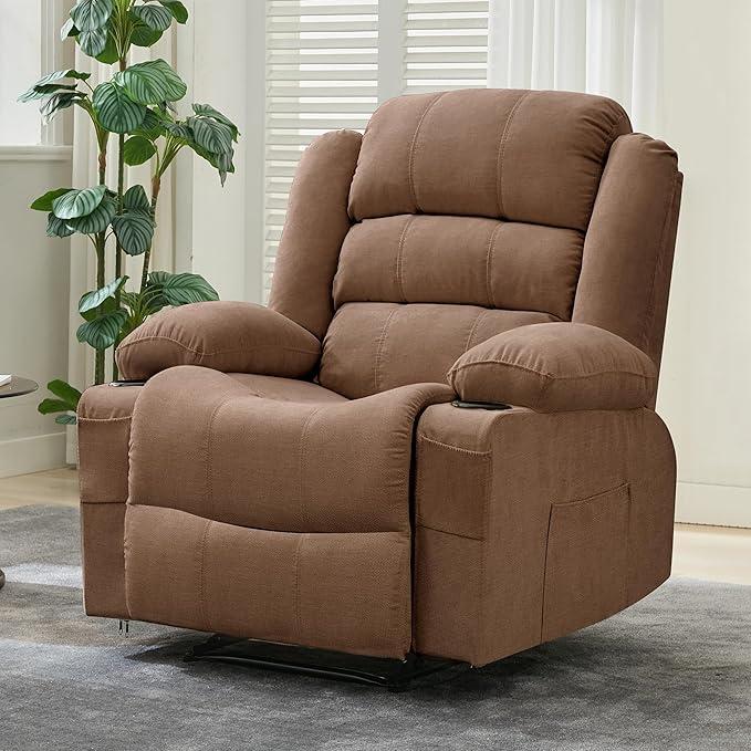 Oversized Recliner Chair with Soft Faux Leather Armrests, Extra Wide and Big & Tall Design for Comfort, Manual Recliner Rocking Chair Perfect for Living Room Lounging and Relaxation