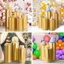 SaitiMade Set of 3 - Gold Cylinder Pedestal Stand Covers, Flexible Cylinder Stand Covers for Party, Wedding or Birthday Event Decor - Only Contains Cylinder Covers