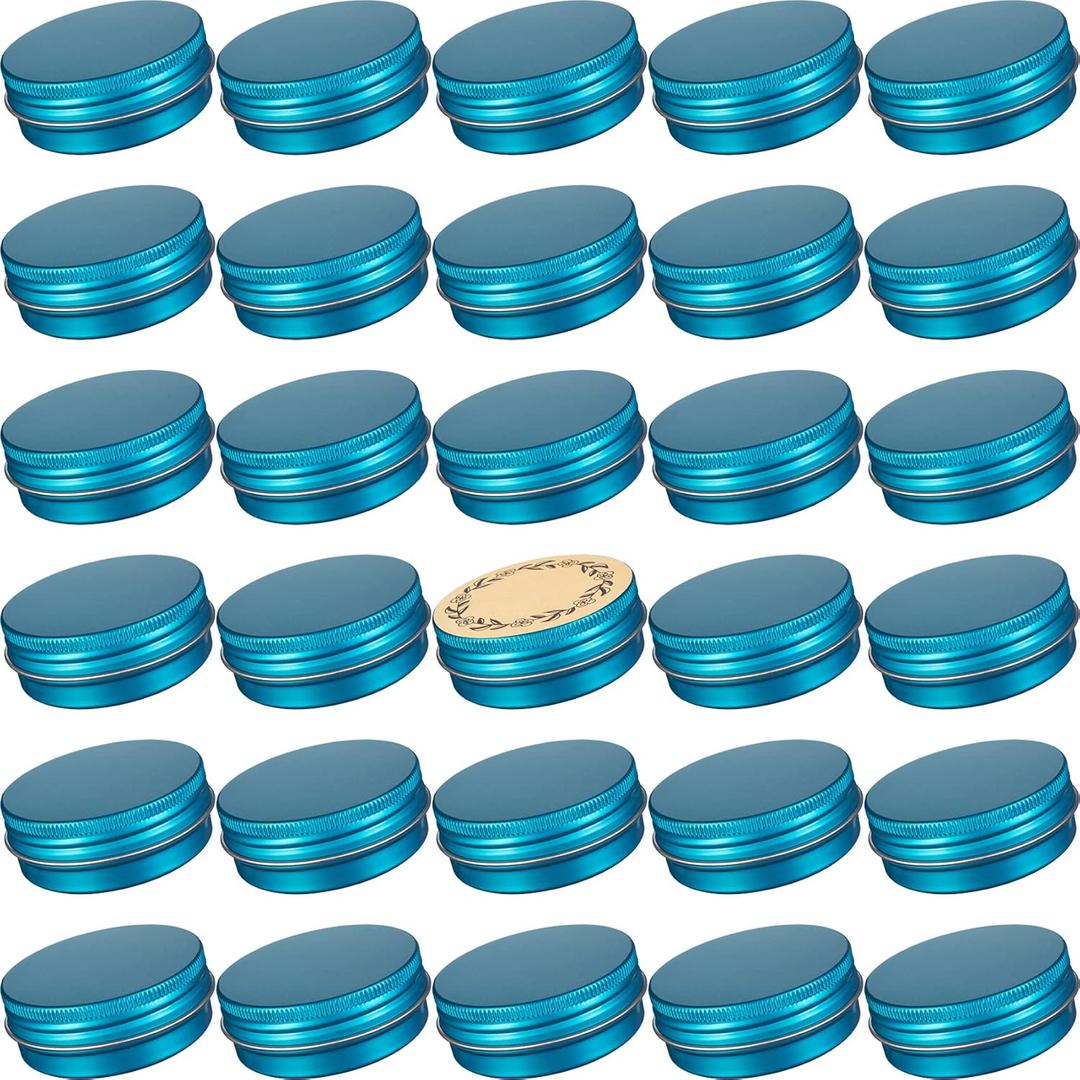 1 oz / 30ml Screw Top Aluminum Tin Jar with Screw Lid and Blank Labels (Lake Blue - Pack of 32)