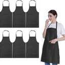 Total 6PCS Black Apron for Wowen Adult Unisex with 2 Pockets-Chef Cooking Baking Kitchen Restaurant Crafting Painting Party Aprons