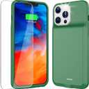 KKD Charging Case for iPhone 13/13 Pro, 7000mAh Ultra Slim Portable Extended Battery Case, Smart Rechargeable for iPhone 13 Charger Case Self Charging Phone Cover 6.1 inch, Green