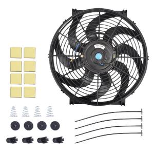14 Inch Slim Fan Push Pull Electric Radiator Cooling Fan Universal High Performance 12V 90W Motor with Fan Mounting Kit (Black)