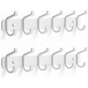 pickpiff Coat Rack Wall Mounted Heavy-Duty: Metal Coat Hanger 6 Hooks for Hanging Hat, Clothes, Robe, Keys, Backpack, Bathroom Towels, Jacket, Purse - Closet, Door, Entryway, Mudroom (White, 2 Pack)