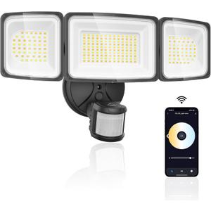 Onforu 100W 9000LM Smart LED Security Lights Motion Sensor Outdoor, WiFi Alexa Flood Light APP Control, 2500K-6500K, Motion Detector with Adjustable 3 Head, IP65 Wall Light for Yard (Black)