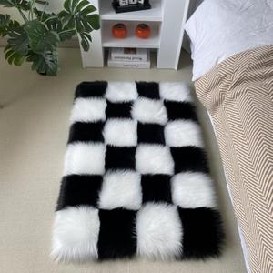 24 Area Rug for Living Room, Black and White Fluffy Shag Fuzzy Plush Soft Checkered Rugs for Bedroom, Shaggy Rug Floor Carpets for Kids Teen Dorm Home Decor Aesthetic, Boys and Girls Room
