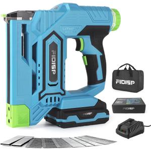 18 Gauge 2 in 1 Cordless Nail Gun/Stapler, 20V Battery Powered Brad Nailer/Stapler with Battery, Charger, Storage Bag, 1000 Staples and Nails for Carpentry & DIY (Blue)