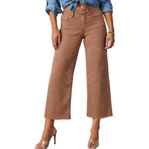 Allimy Women's High Waisted Wide Leg Ripped Capri Jeans, 6