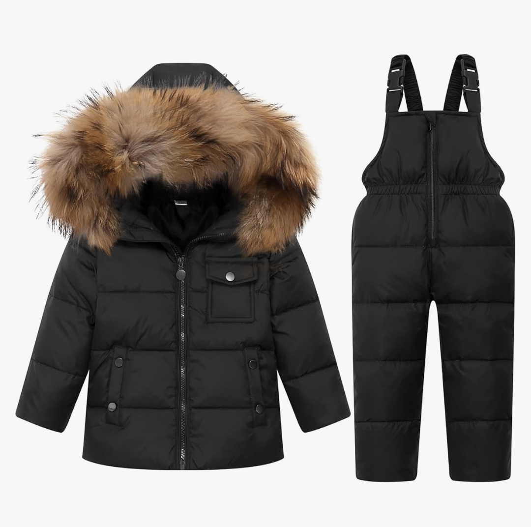 JiAmy Kids 2 Piece Snowsuit Set Girl Winter Hooded Puffer Jacket & Snow Bib Pants Boy Ski Suits Ultralight Outfit 4-5 Y