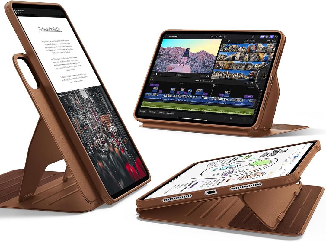 ESR for iPad Pro 11 Inch Case (M5/M4) 2025/2024, Rotating Case with Removable Magnetic Cover, Adjustable Portrait/Landscape Stand, 9 Standing Angles, Shift Series, Brown