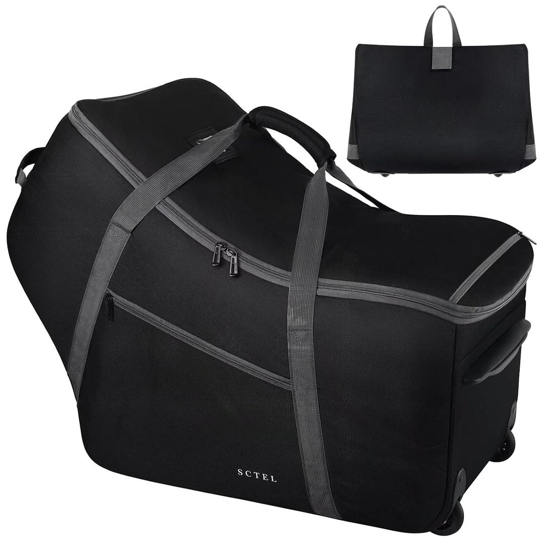 Car Seat Travel Bag with Wheels Fits All Nuna Pipa car seat and Base, Chicco Keyfit 35 and Anti-rebound Bar Base, Doona travel bag, Padded Infant Gate Check Bag with side pocket, Bumper Feet