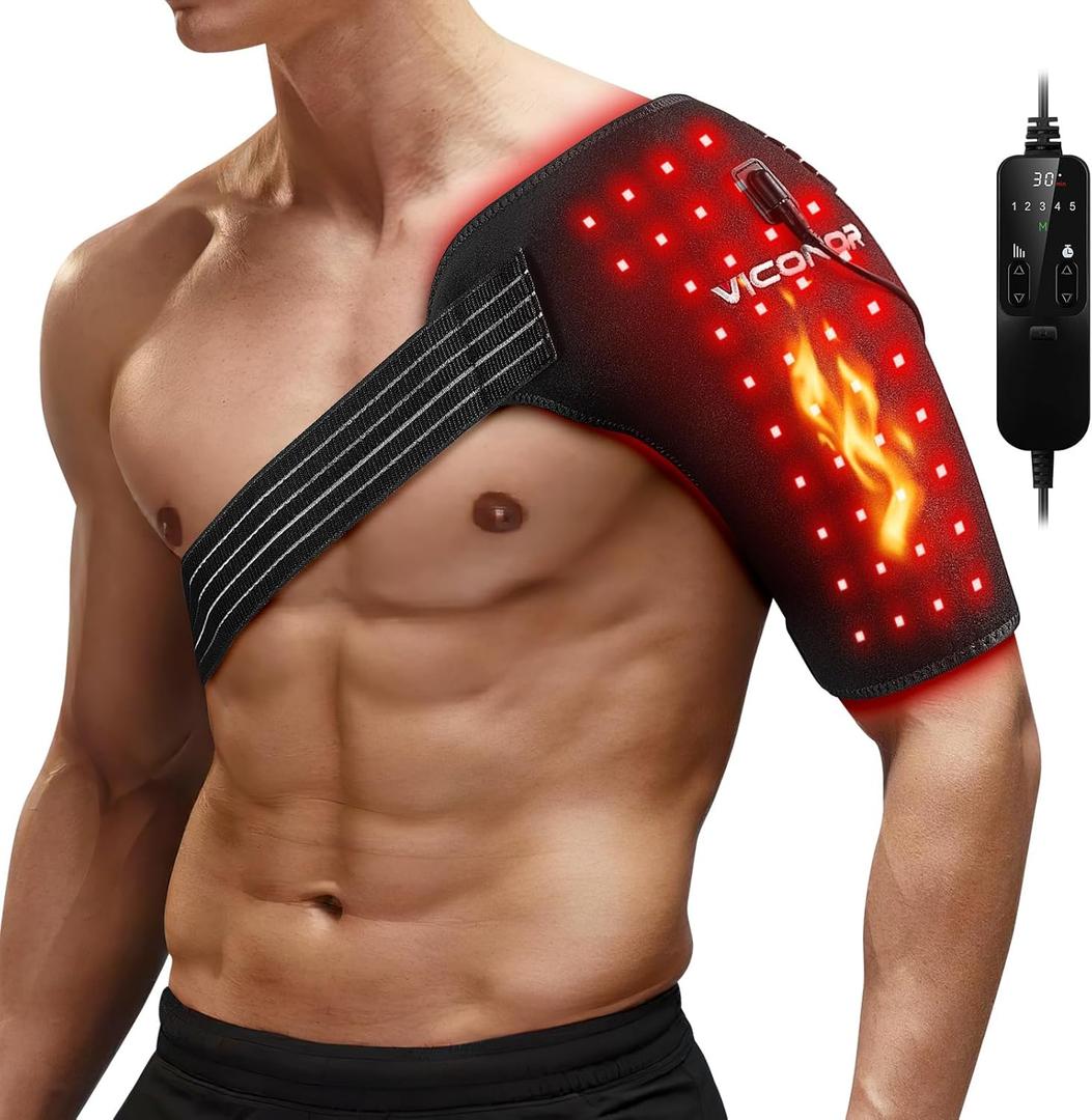 Viconor Red Light Therapy for Shoulder Pain Relief, Infrared Light Therapy for Body, Improve Joint Muscle, 660nm & 850nm Red Light Heated Shoulder Wrap with Massage, Black1