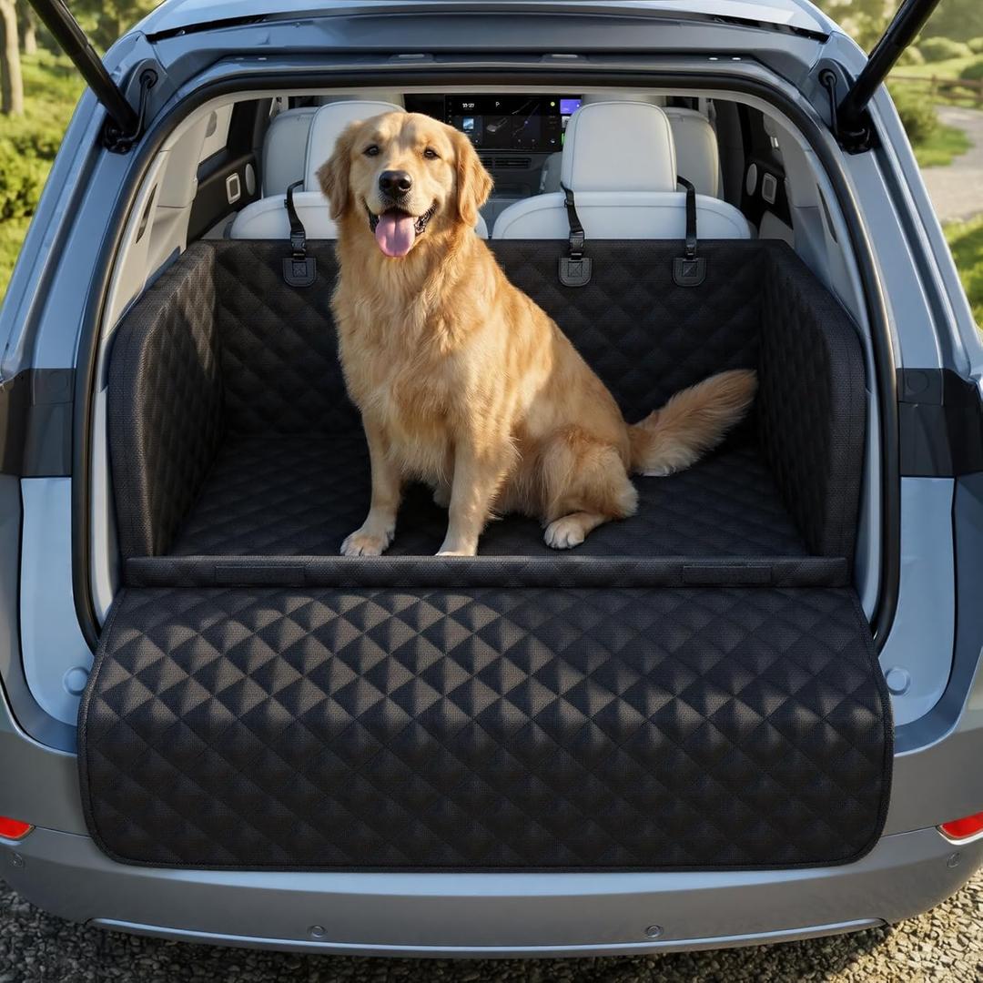 Pecute SUV Cargo Liner for Dogs, Water Resistan Pet Trunk Cover with Soft Cushion, Non-Slip Dog Back Seat Mat for SUVs Sedans with Bumper Flap Protector, Padded, Black