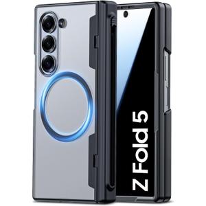 for Samsung Galaxy Z Fold 5 Case with MagSafe, [Built-in Privacy Screen Protection] [S Pen Holder & Hinge Cover] Translucent Matte Strong Magnetic Shockproof Case for Galaxy Z Fold 5 (Black)