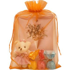 Jexila 50 Pack Orange Organza Gift Bags 8X12 inch Mesh Drawstring Pouch Easter Goodie Candy Treat Bag for Kids Halloween Easter Party Favor