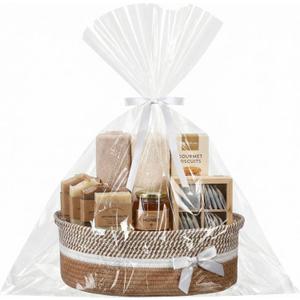 Colingmill Graduation Woven Large Gift Basket Empty with Ribbons Bow Tie Bag, Graduation Empty Decorative Chest Box, Woven Rope Storage with Handles Home Decor(14 x 10 x 5.5 Inch,Khaki White)