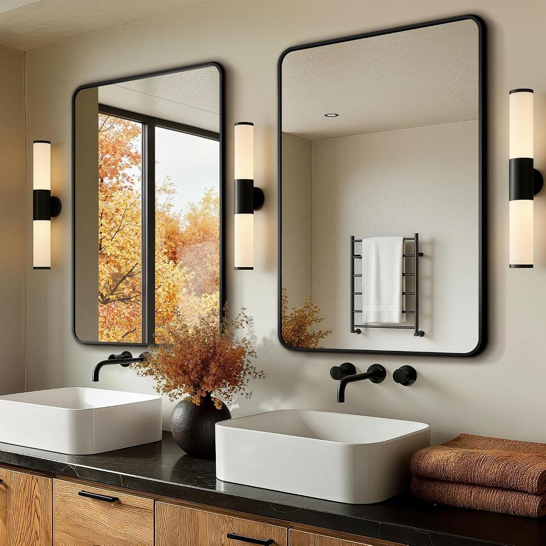Bathroom Vanity Mirror for Wall, 2-Pack 36"x24" Wall Mounted Bathroom Mirror for Over Sink with Sturdy Metal Frame, Vertical or Horizontal, Living Room, Bedroom, Entryway(Black)