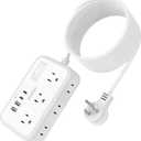 Extension Cord 15 ft, Surge Protector Power Strip with 6 Outlets 4 USB Charger(2 USB C Port), Flat Plug Outlet Extender, 1080 Joules Protection for Indoor, Home, Office Supplies, Dorm Room Essentials (White)