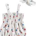 Baby Girl 4th of July Outfit Ice Cream Sleeveless Fourth of July Romper Newborn Independence Day Clothes (6-12 Months, White)