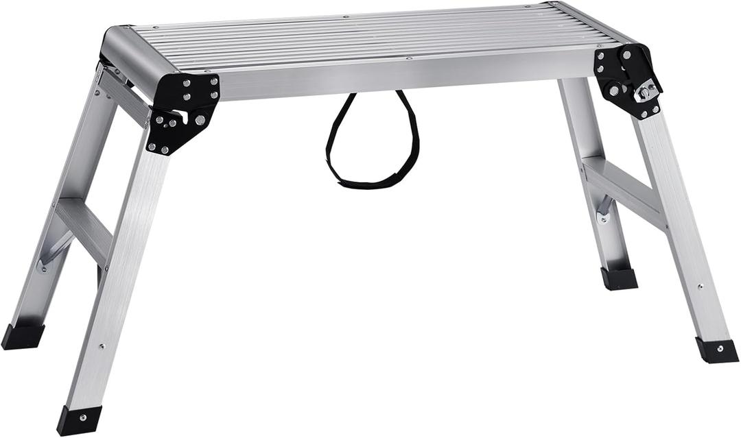 VEVOR Folding Work Platform, 30x12x20 Inch Aluminum Drywall Stool Ladder, 330 lbs Load Capacity Heavy Duty Work Bench w/Non-Slip Feet, Ideal for Washing Vehicles, Cleaning, Painting, Decorating (301220)
