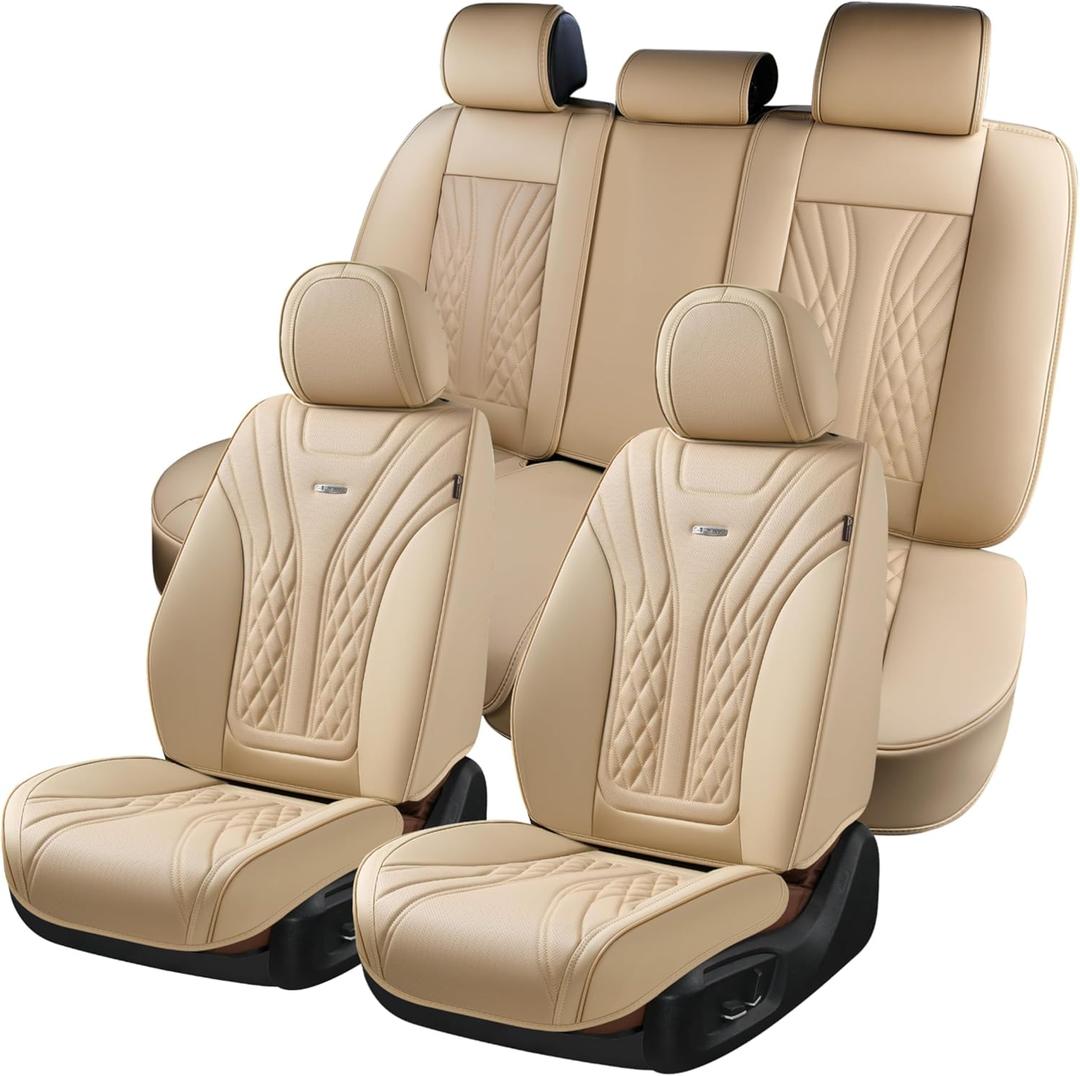 Coverado Car Seat Covers Full Set, 5 Seats Front Seat Cover and Back Seat Covers for Cars, Automotive Seat Covers Nappa Leather Waterproof Seat Covers, Car Seat Protectors Universal for Cars Red