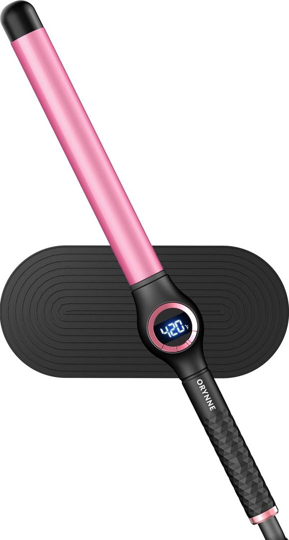 1 Inch Curling Wand for Long Hair, Extra Long Barrel Ceramic Curling Wands, 7 Adjustable Heats for All Hair Type, 110-240V Dual Voltage Wand Curler, 60 Minutes Auto Shut Off (1" Pink&Black)