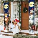 Retro Christmas Decorations Merry Christmas Door Banner Blue Snowman Reindeer Moon Yard Front Porch Sign Hanging Xmas Decor for Home Indoor Outdoor Garage Wall Front Door Party Supplies