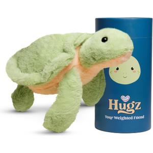 Hugz Official Shelly The Turtle - Premium Weighted Stuffed Animal Plushie 3.8 lb for Adults & Kids - Microwavable Heatable & Coolable Super Soft Fur Gift Ready Tube Packaging