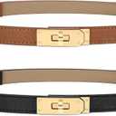 2 Pack Women Skinny Leather Belt for Dresses Jeans Solid Color Alloy Turn Lock (Fits Size 23-33, Black+brown)