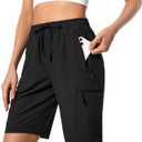 Hugut Women's Lightweight Hiking Cargo Shorts Quick Dry Athletic Shorts Camping Travel Golf Zipper Pockets Water Resistant (XX-Large, Black)