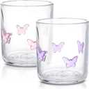 2 PCS Valentine Icon Juice Glasses, 14oz Valentines Stemless Wine Glasses Set for Gift Engagement Wedding Party Her Women Girlfriend Wife Present (Butterfly)