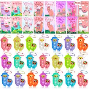 Valentines Day Cards for Kids School, 24 PCS Valentines Day Cards for Kids Classroom with Llama Pop Fidget Toys, Valentines Party Favors for Classroom Exchange, School Valentines Gifts for Boys Girls