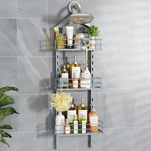 ODesign 3 Tier Anti-Swing Hanging Shower Caddy Height-Adjustable Shower Caddy Over Shower Head-Over The Door -Organizer Bathroom Shelves-Large Shower Caddies Rack -Dark Grey