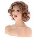 Short Curly Light Brown Wig with Bangs for Women Shaggy Curly Natural Synthetic Heat Resistant Cosplay Costume Wig(mixed blonde)