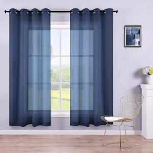 KOUFALL Kids Curtains for Bedroom 2 Panel Set, Semi Sheer Sprots Themed Gaming Curtains for Boys Room,63 Inch Length,Navy Blue