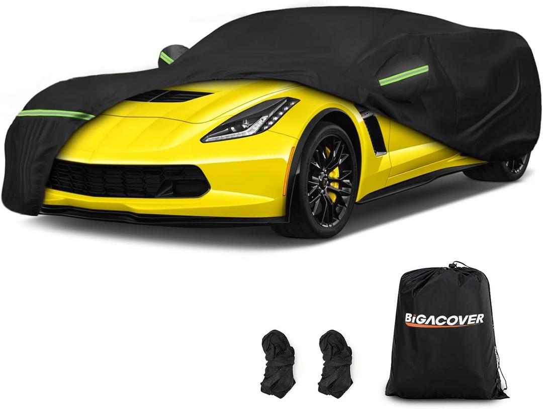 420D Waterproof for C7 Corvette Car Cover All Weather Protection Waterproof Windproof for 2014-2019 C7 Stingray, for C7 Chevy Corvette Stingray Z51 Z06 (Black)