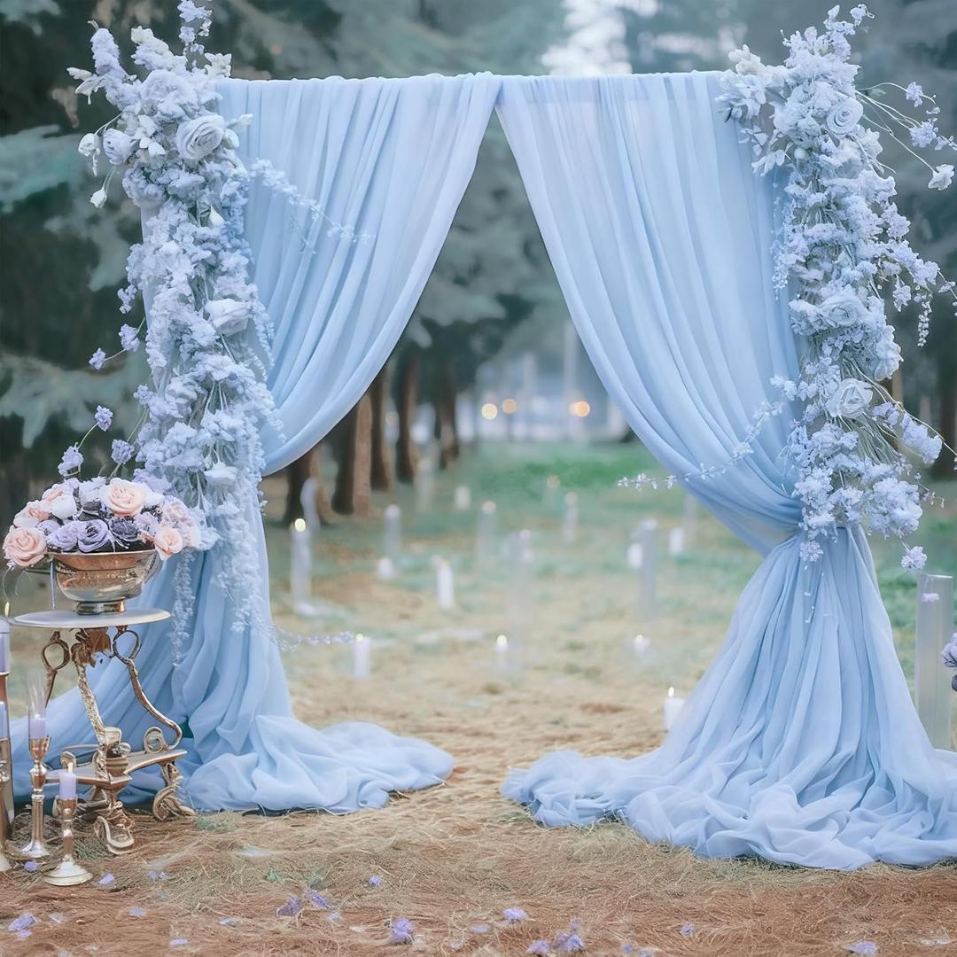 10ft x 10ft Baby Blue Backdrop Curtains, Wrinkle-Free Sheer Chiffon Fabric Photo Backdrop Draping Fabric for Wedding Arch Baby Shower Gender Reveal Photography Decorations (5ft x 10ft, 2 Panels)