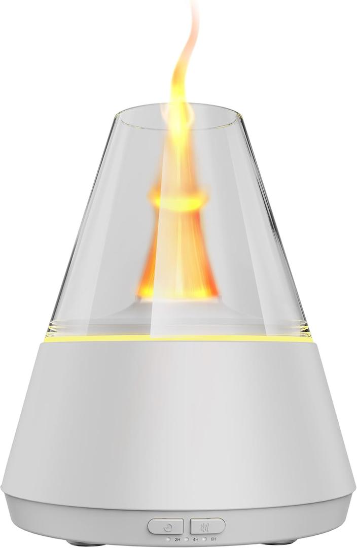 TMEHM Essential Oil Diffuser, 7 Colors Candle Flame Air Diffuser Humidifier, Ultrasonic Aromatherapy Humidifier with Timer for Home, Bedroom, Office, Yoga (White, M)